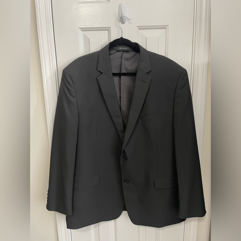 Michael Kors: Men’s classic fit suit jacket, black striped, 48R